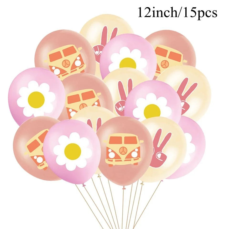 15pcs Hippie Two Groovy Bohemian Rainbow Bus Balloons For Bohemian Themed Kids Birthday Decoration Wedding Party Supplies