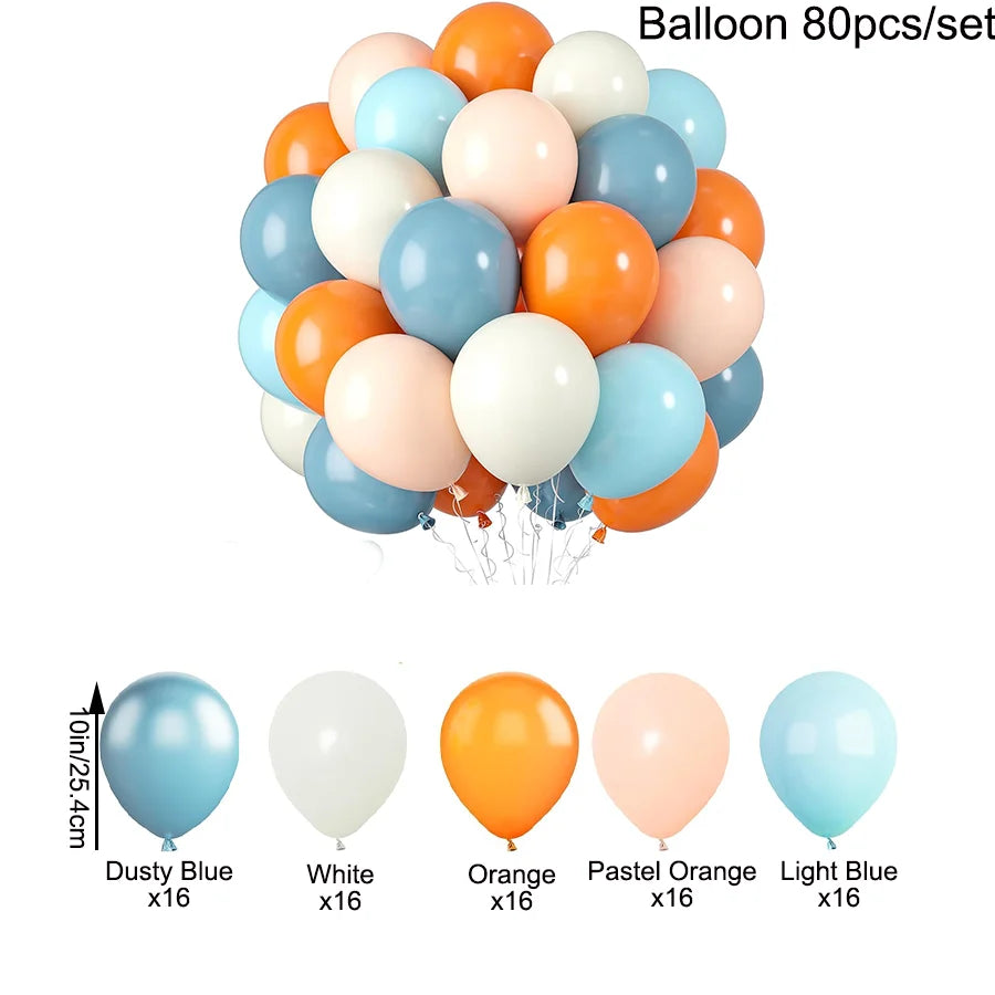 Orange Blue Balloons, Orange Macaron Retro Sea Blue White Balloons for Birthday Shower Graduation Engagement Party Decoration