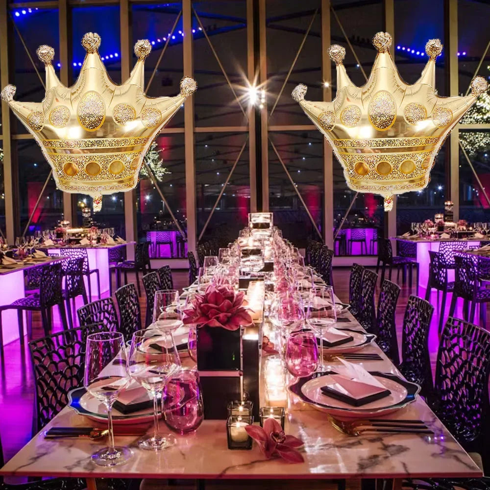3Pc Crown Balloons Set Gold Color Foil Crown Shape Balloons Decoration Foil Balloons, Anniversary Balloons Princess Birthday