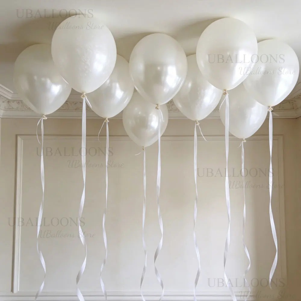 Pearl White Balloons Arch 5/12/18inch Glossy White Balloons with Ribbon for Birthday Wedding Baby Shower Party Hanging Decor