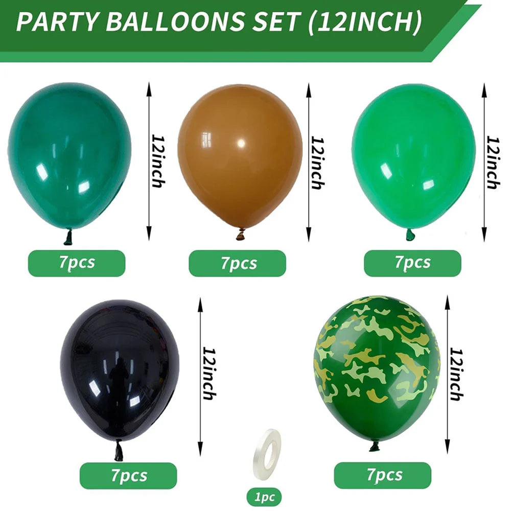 30Pcs 12inch Camouflage Balloons Brown Dark Green Black Balloons For Army Party Birthday Decor Camping Jungle Themed Supplies