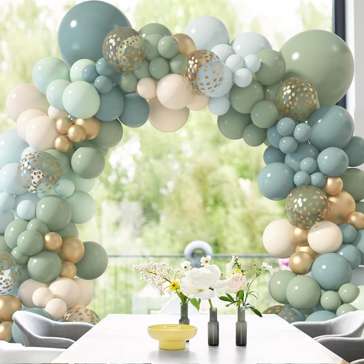 169Pcs gray blue green latex balloon set suitable for birthday parties, weddings, Valentine's Day party decoration