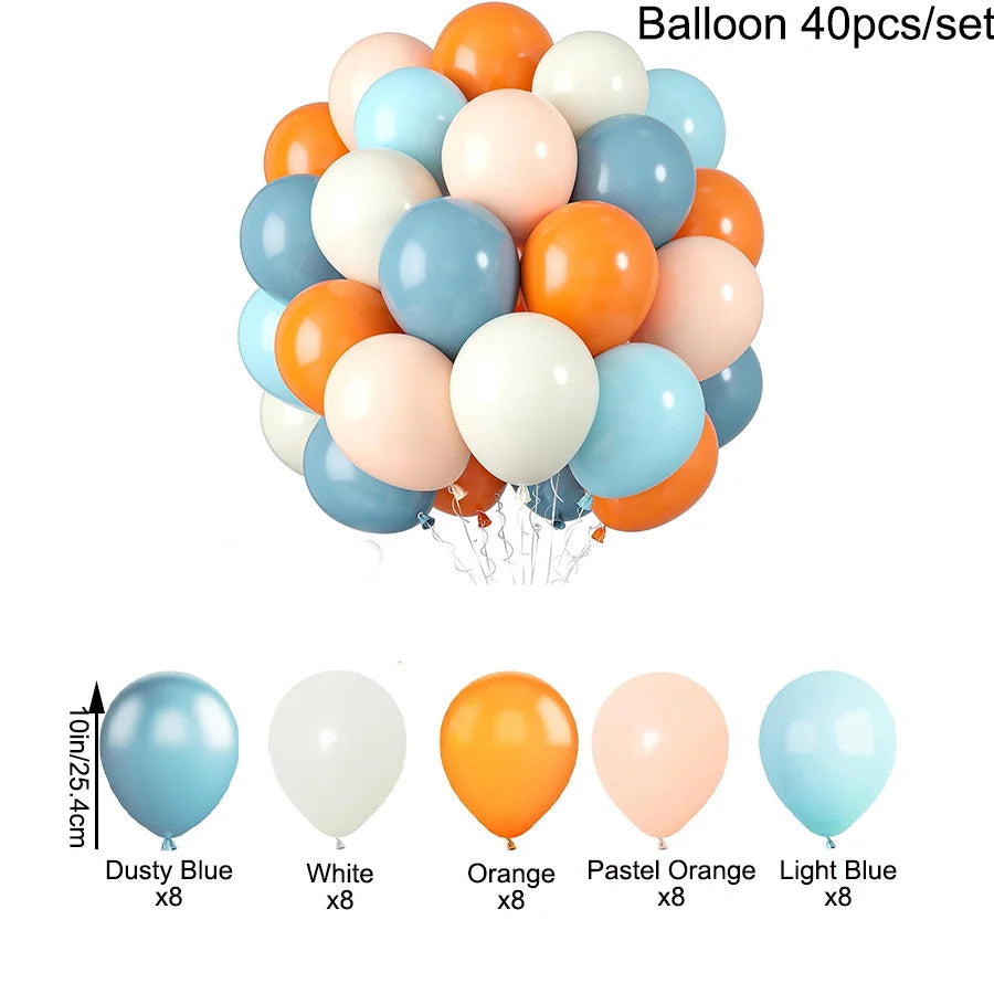 Orange Blue Balloons, Orange Macaron Retro Sea Blue White Balloons for Birthday Shower Graduation Engagement Party Decoration