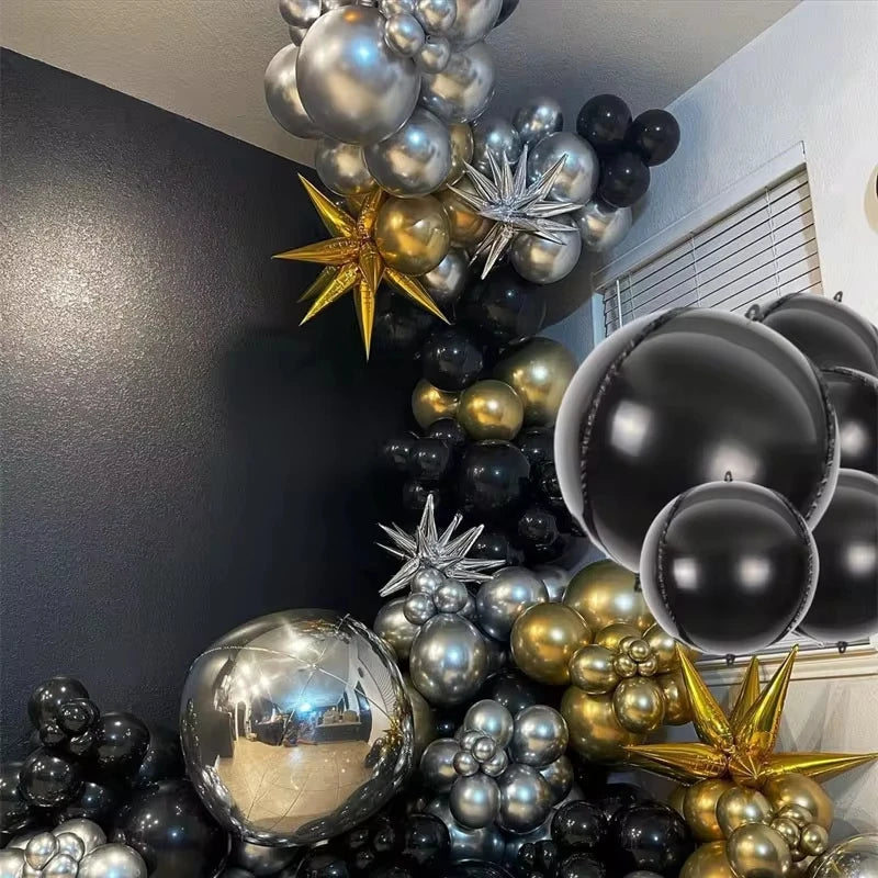 14pcs Silver Black Foil Balloons Mylar Balloons 22in 15in 10in 4D Round Balloons Large Metallic Balloons Chrome Balloons Decor