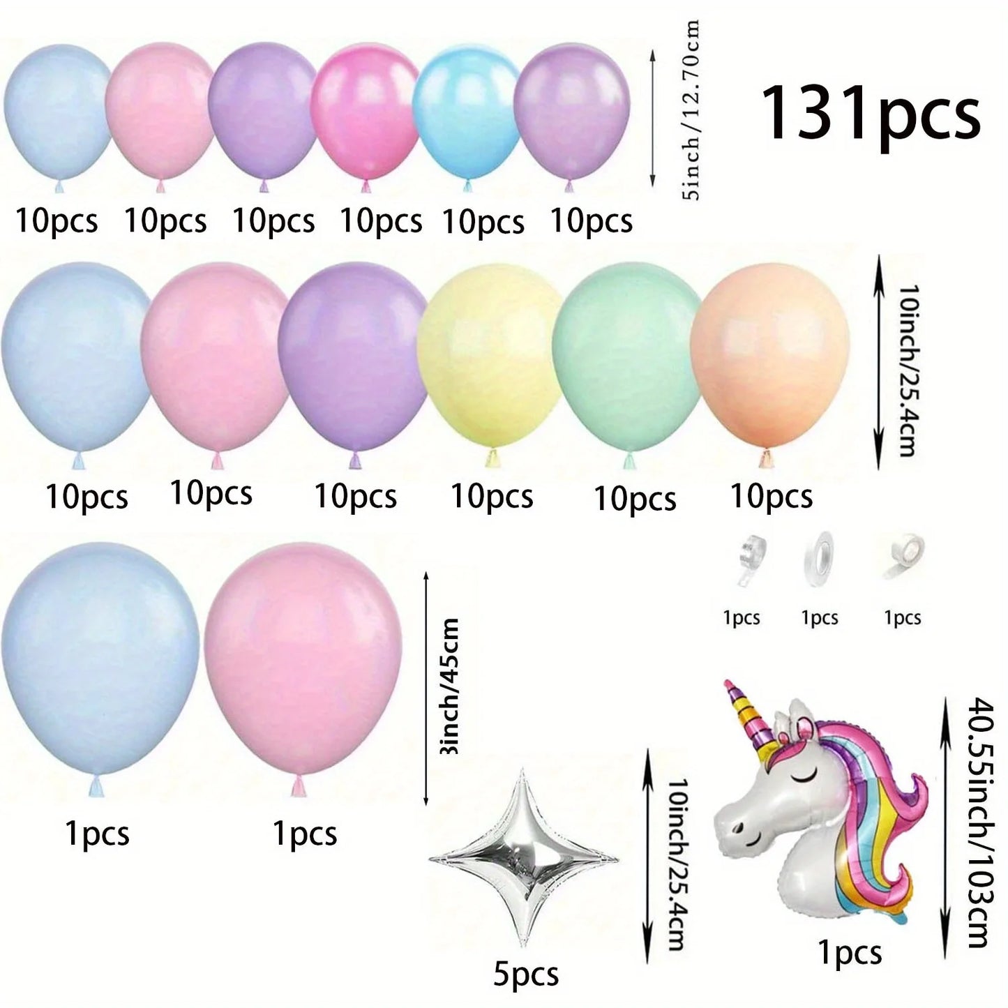 131pcs Unicorn Balloon Arch Garland Set Birthday Party Wedding Anniversary Indoor and Outdoor Spring/summer Decor