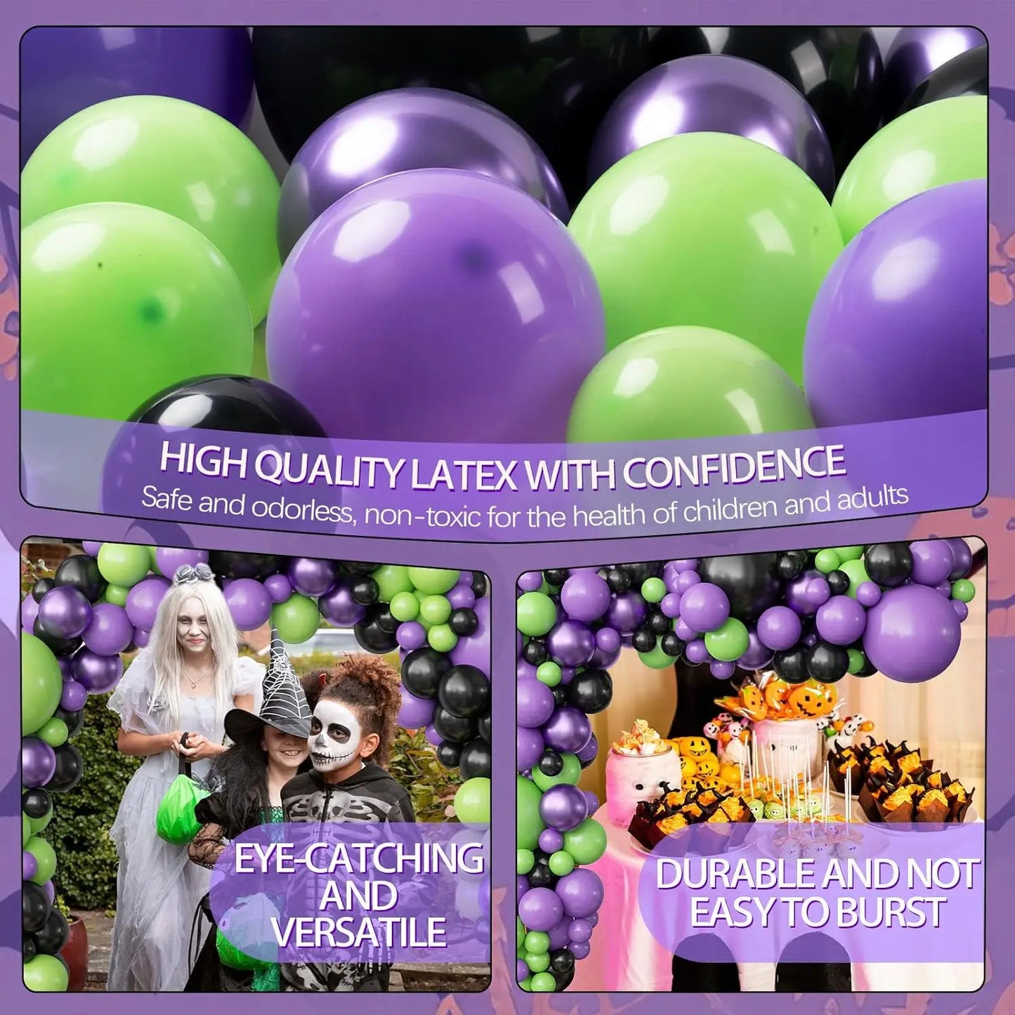 117 Pieces of Green, Purple, and Black Balloons, Metallic Purple Balloons for Party Decorations, Birthdays, Bridal Showers