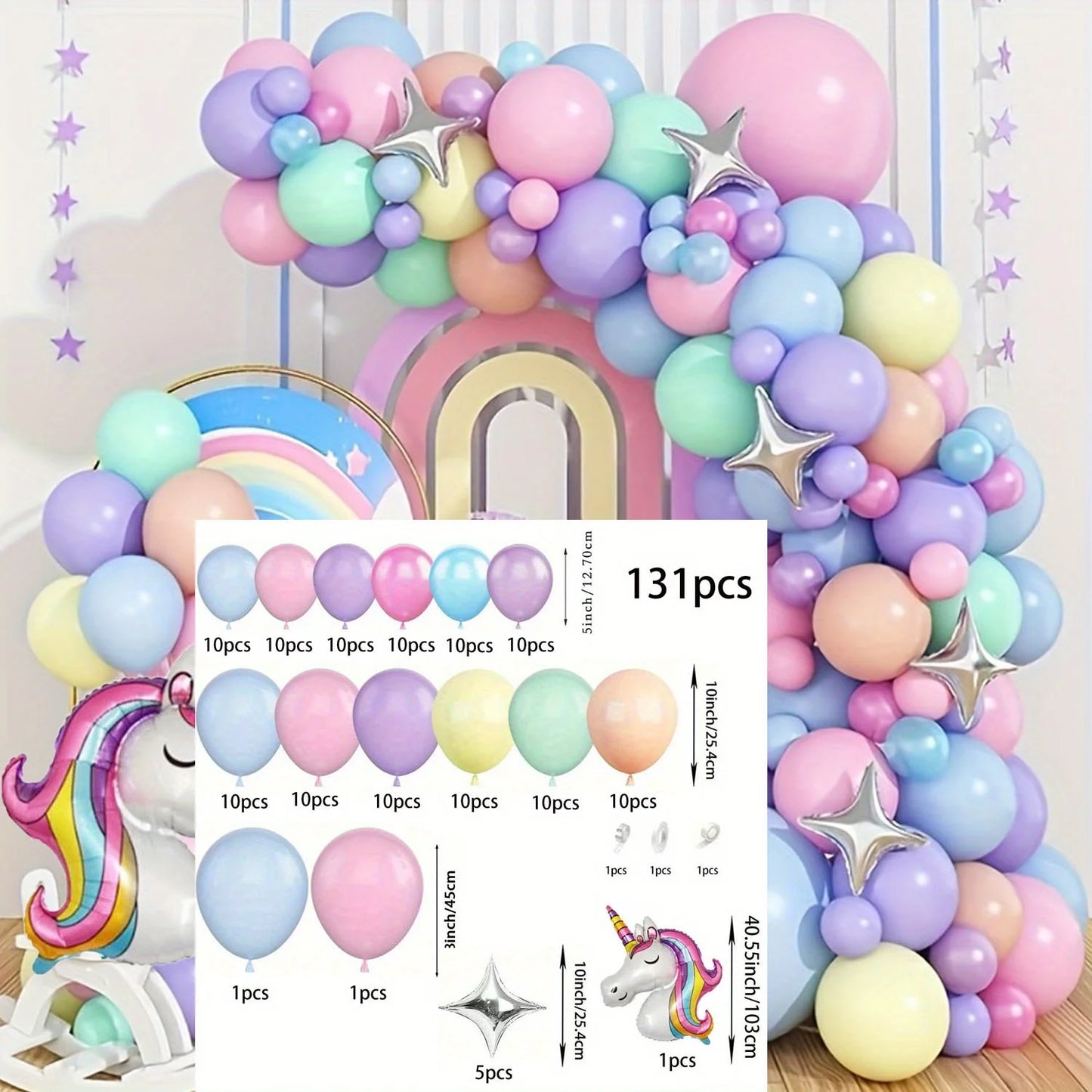 131pcs Unicorn Balloon Arch Garland Set Birthday Party Wedding Anniversary Indoor and Outdoor Spring/summer Decor