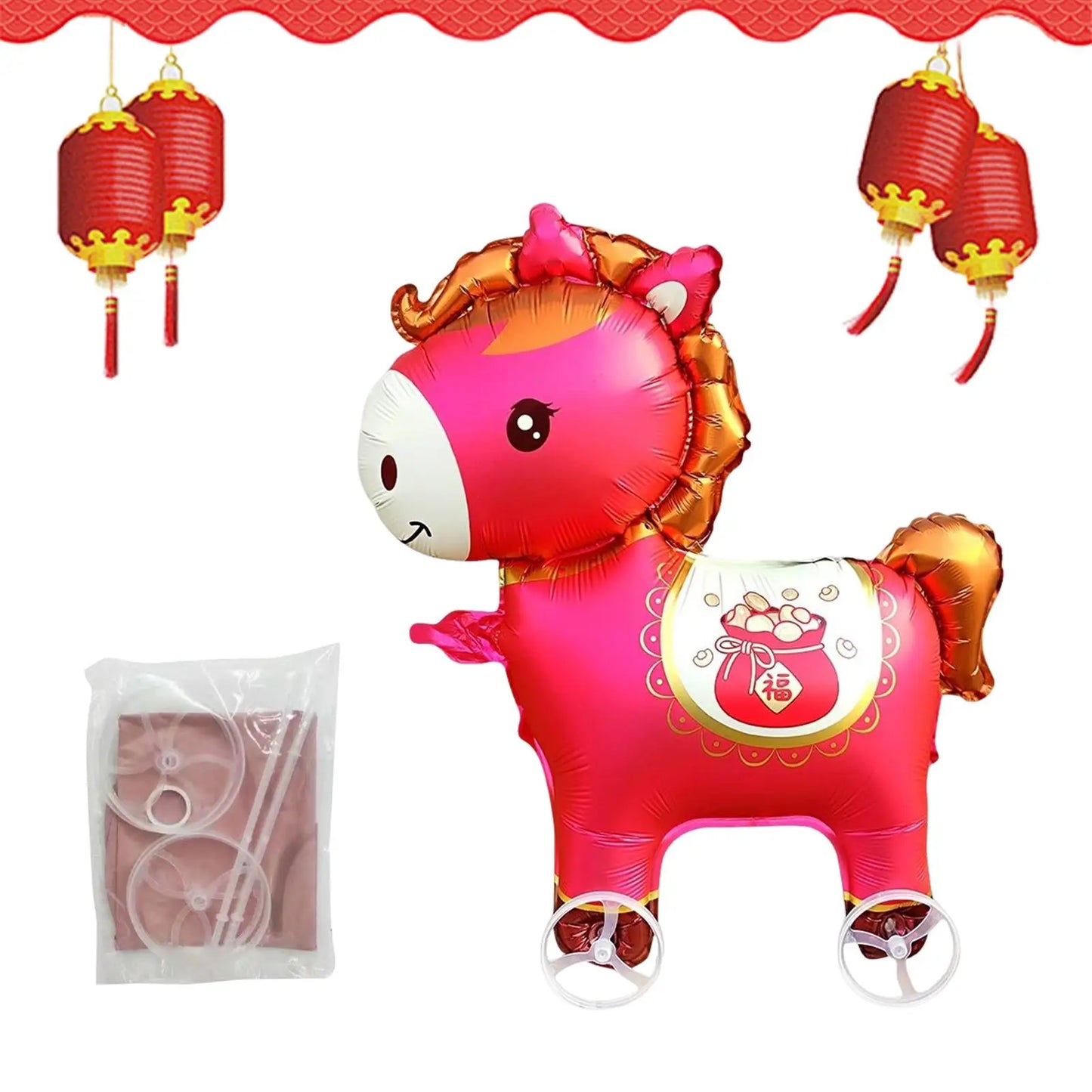 Horse Balloons Inflatable Cute Cartoon with Wheels 2026 Horse Animal Balloons for Adults Kids Outdoor Spring Festival Holiday