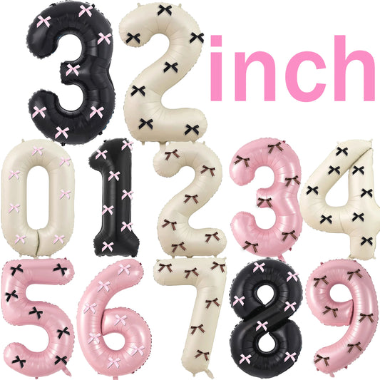 32-inch Foil Number Balloons with Bows, Multicolor 0-9 for Wedding Birthday Party Home Decor, Halloween/ Graduation