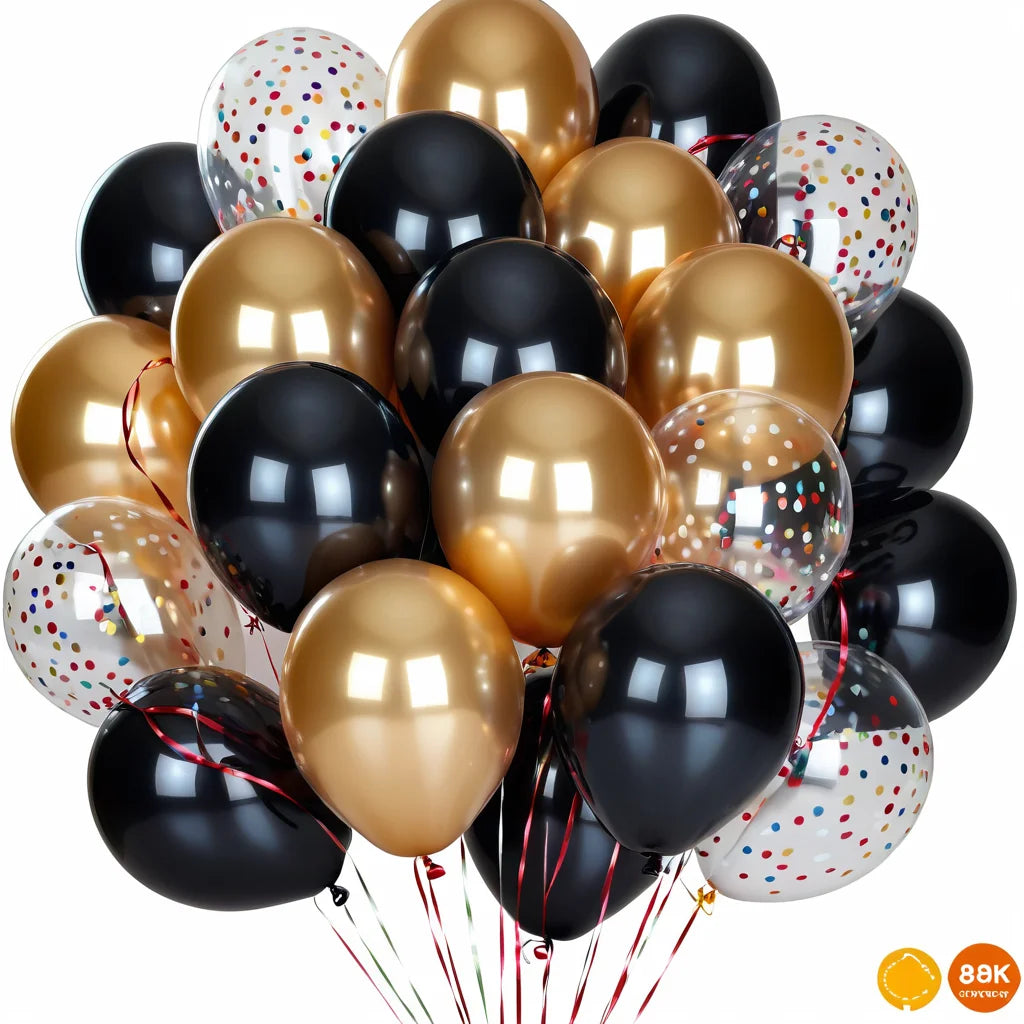 16pcs Black and Metallic Gold Balloons for Birthday New Year Wedding Graduation Party Baby Shower Decorations