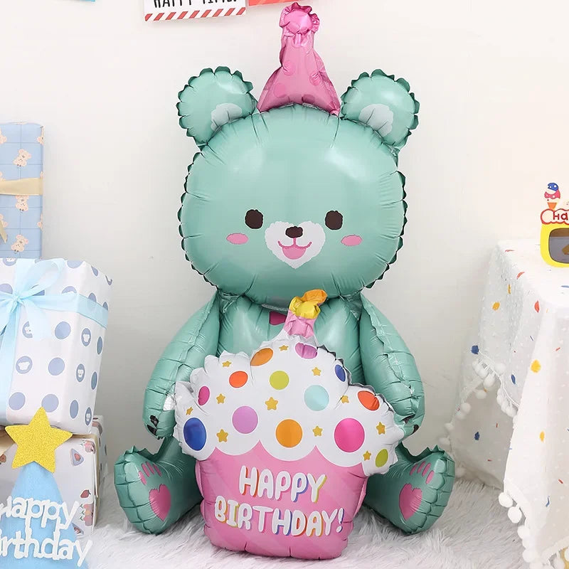 4D Large Bear Cake Balloons Cartoon Animal Cute Bear Foil Balloon Children Boys Girls Birthday Party Decoration Scene Props Toys