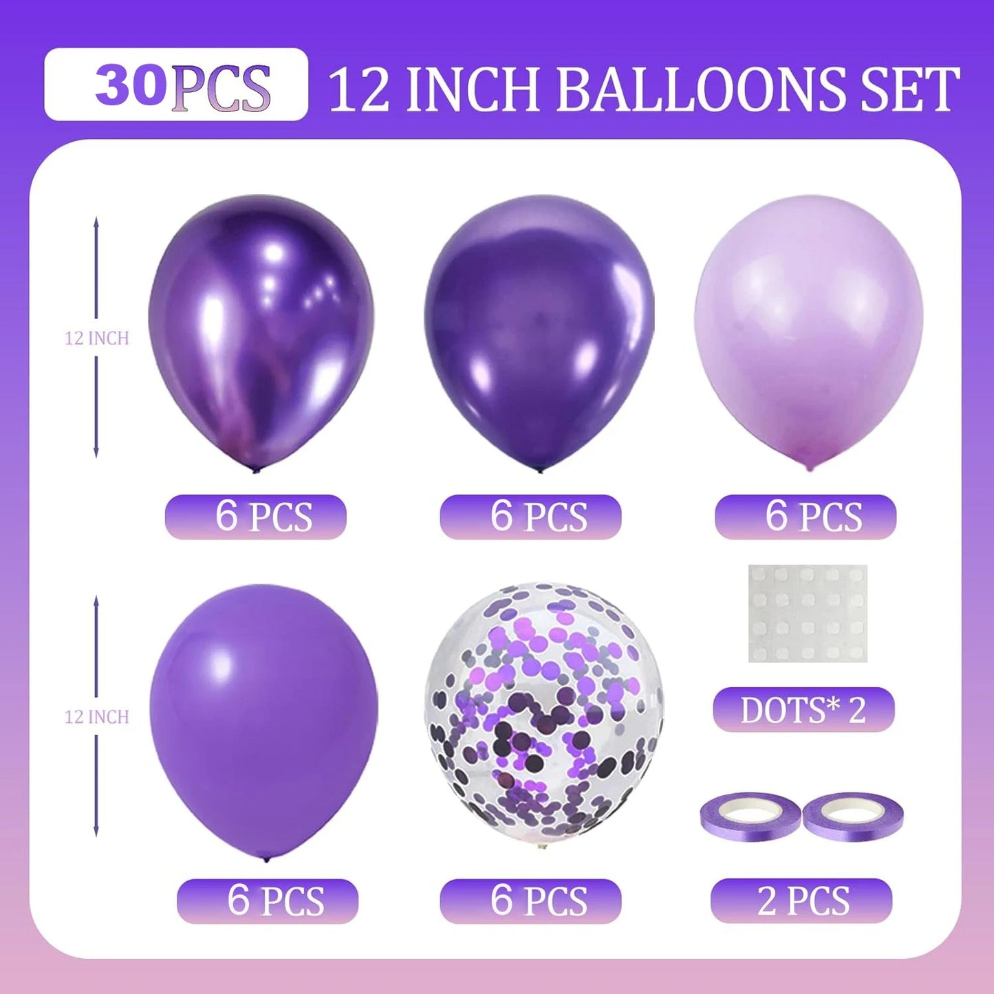 Metallic Purple Balloons, 12inch Pink Purple Balloons, Supplies Perfect for Birthday Party, Park, School, Party Home Decorations