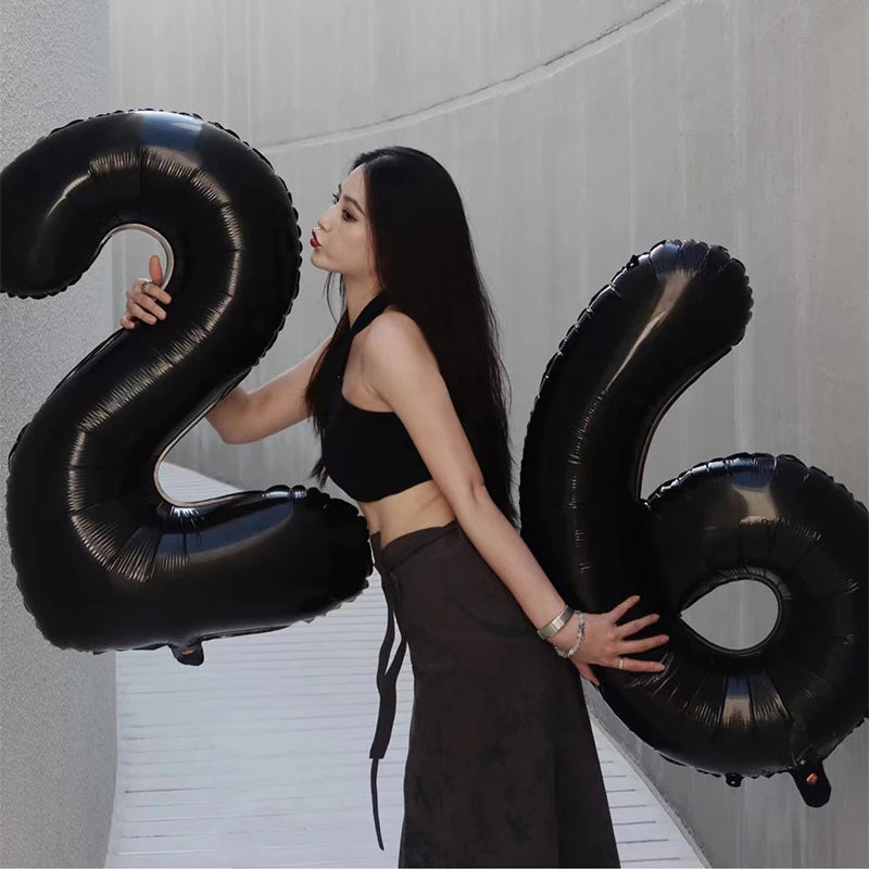 32inch Black Number Foil Balloons for Birthday Party Wedding Anniversary Baby Shower Decor 0 1 2 3 4 5 6 7 8 9 Digital Balloon