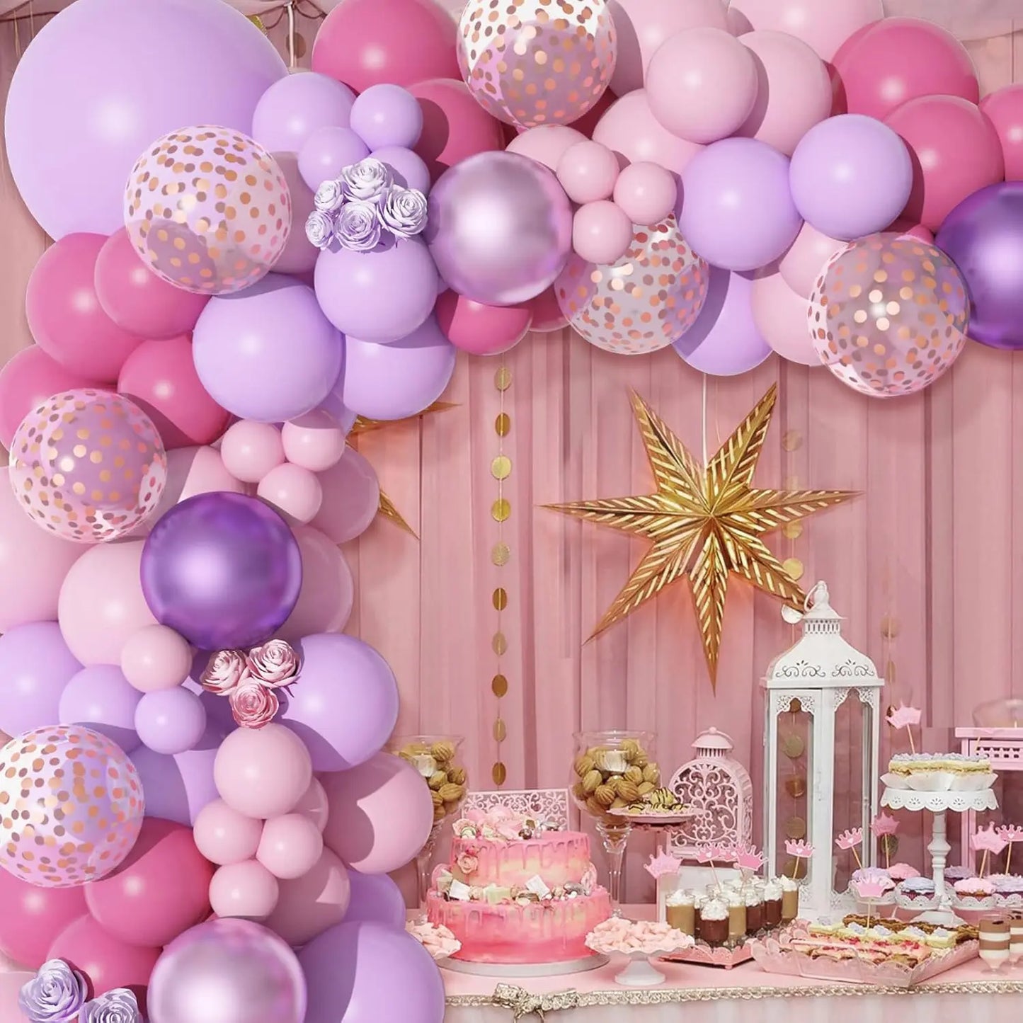 159pcs pink and purple latex balloon set suitable for birthday parties, weddings, Valentine's Day party decoration