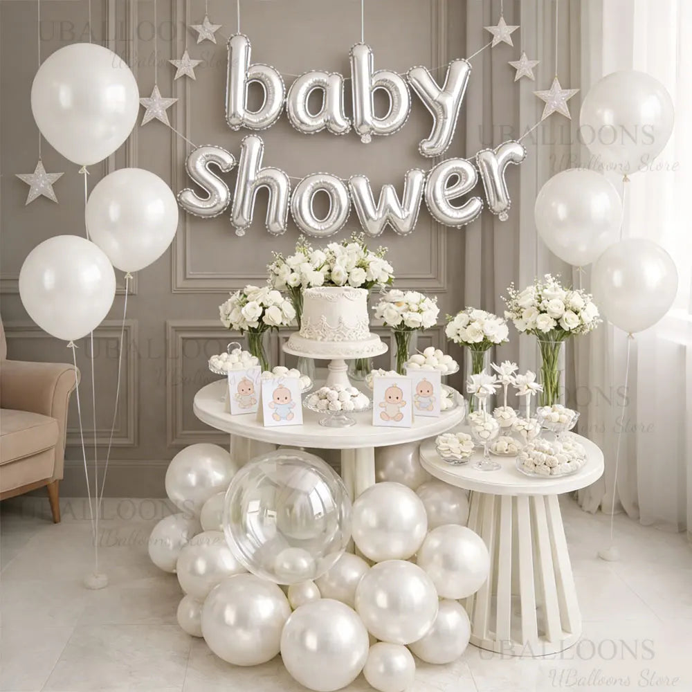 Pearl White Balloons Arch 5/12/18inch Glossy White Balloons with Ribbon for Birthday Wedding Baby Shower Party Hanging Decor