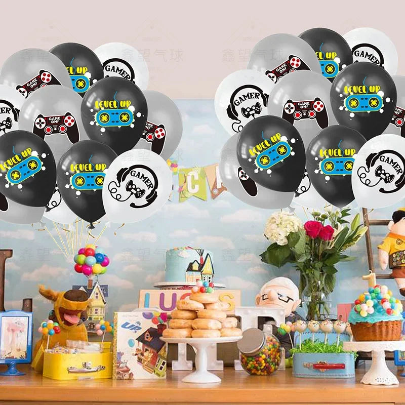Blue Game On Theme Balloons Video Game Controller Latex Ballon Happy Boys Game Birthday Party Kids Favors Gamer Level Up Balon