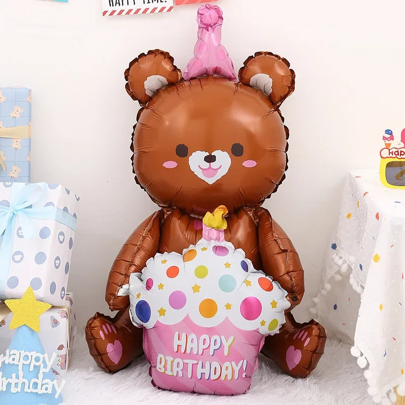 4D Large Bear Cake Balloons Cartoon Animal Cute Bear Foil Balloon Children Boys Girls Birthday Party Decoration Scene Props Toys