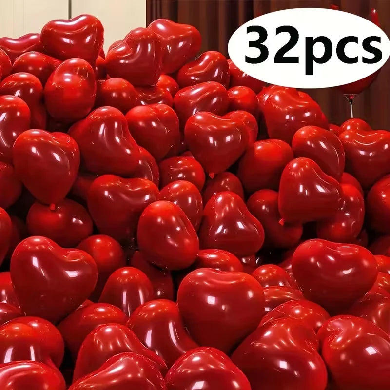 32 red heart-shaped balloons, birthday parties, Valentine's Day, anniversaries, coming-of-age ceremonies, party supplies