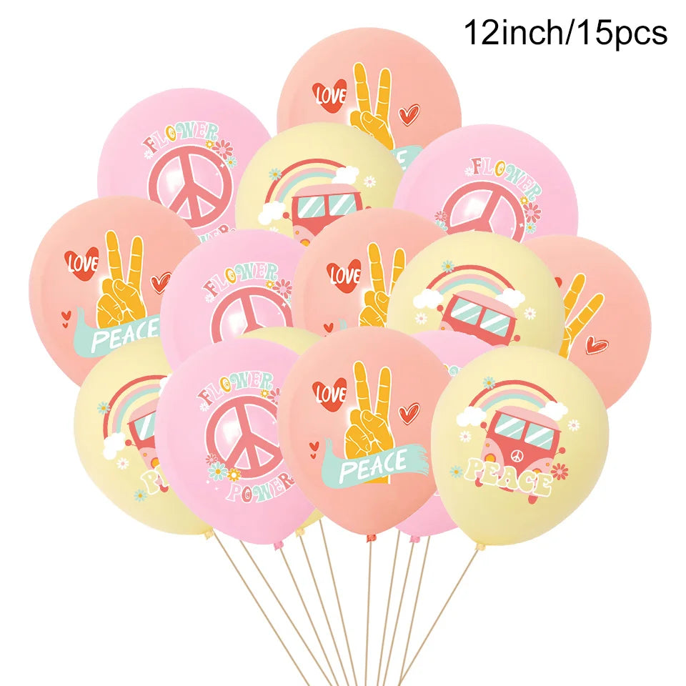 15pcs Hippie Two Groovy Bohemian Rainbow Bus Balloons For Bohemian Themed Kids Birthday Decoration Wedding Party Supplies
