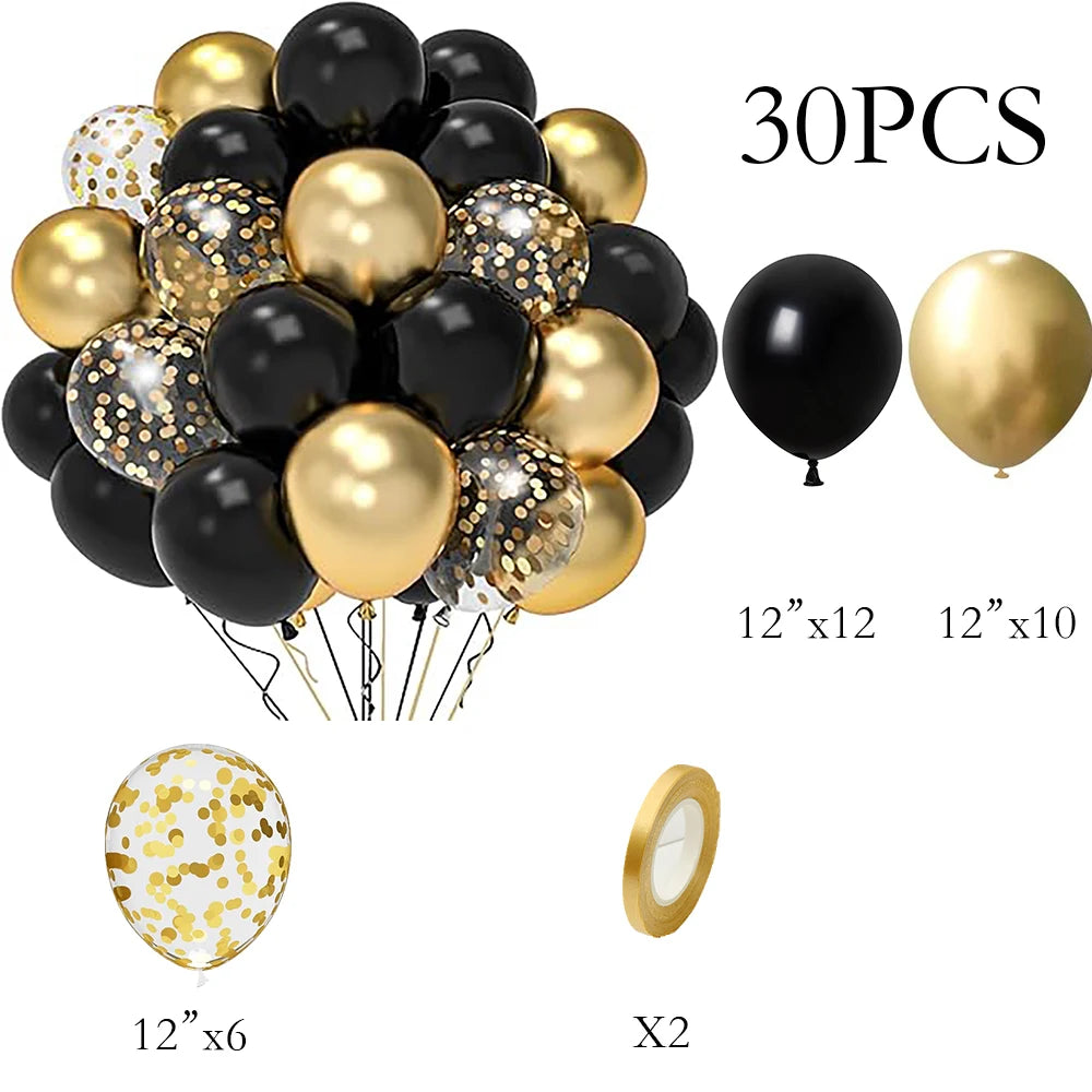 30Pcs Balloons Set Black Gold White Pink Blue Balloon Home Birthday Party Baby Shower Wedding Anniversary Graduation Decoration
