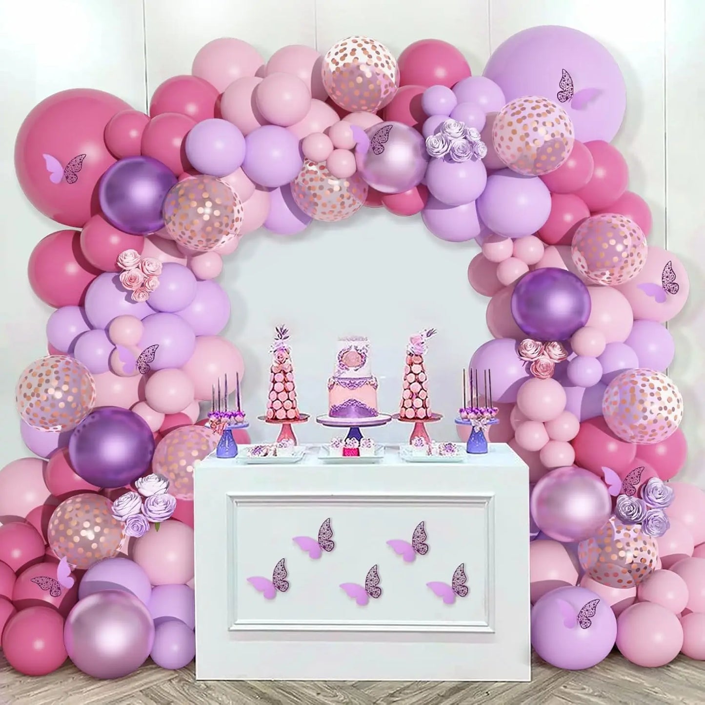 159pcs pink and purple latex balloon set suitable for birthday parties, weddings, Valentine's Day party decoration