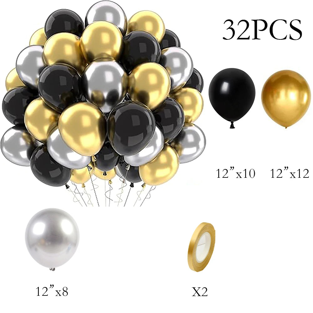 30Pcs Balloons Set Black Gold White Pink Blue Balloon Home Birthday Party Baby Shower Wedding Anniversary Graduation Decoration