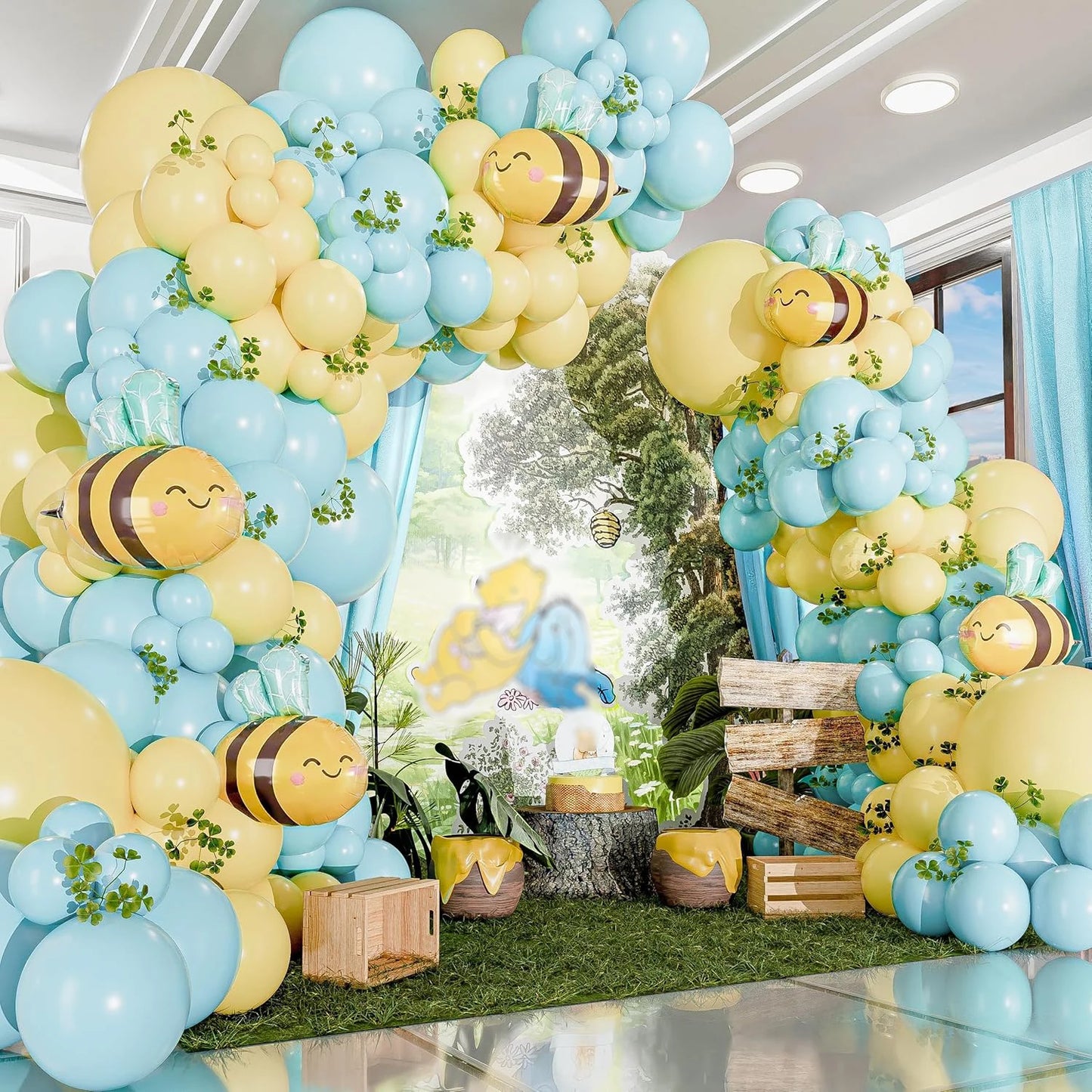 Pink and Yellow bule Balloons for Honeycomb Bear Birthday Decorations & Baby Shower Balloons-  Pooh balloons large bee balloons