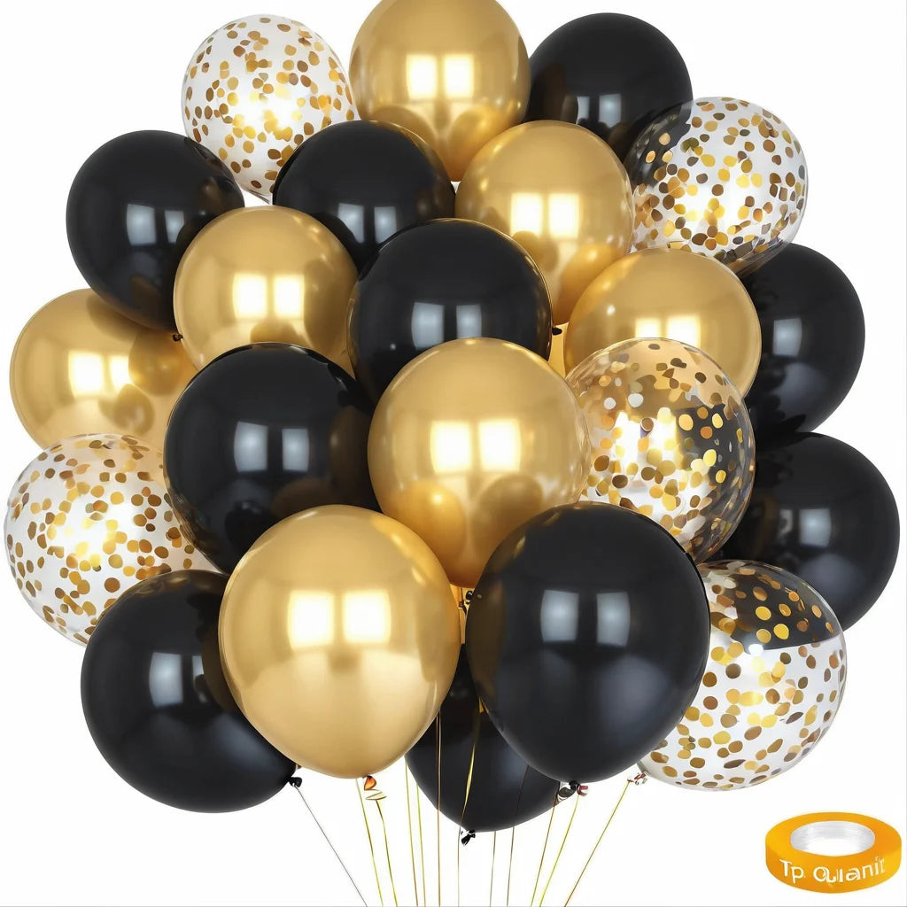 16pcs Black and Metallic Gold Balloons for Birthday New Year Wedding Graduation Party Baby Shower Decorations