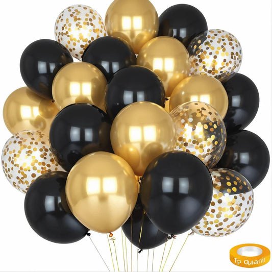 16pcs Black and Metallic Gold Balloons for Birthday New Year Wedding Graduation Party Baby Shower Decorations