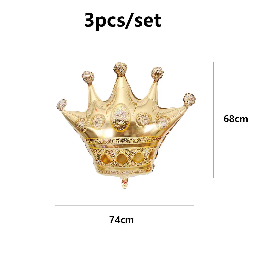 3Pc Crown Balloons Set Gold Color Foil Crown Shape Balloons Decoration Foil Balloons, Anniversary Balloons Princess Birthday