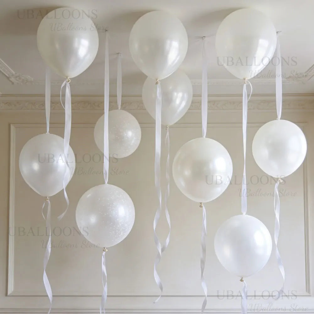 Pearl White Balloons Arch 5/12/18inch Glossy White Balloons with Ribbon for Birthday Wedding Baby Shower Party Hanging Decor
