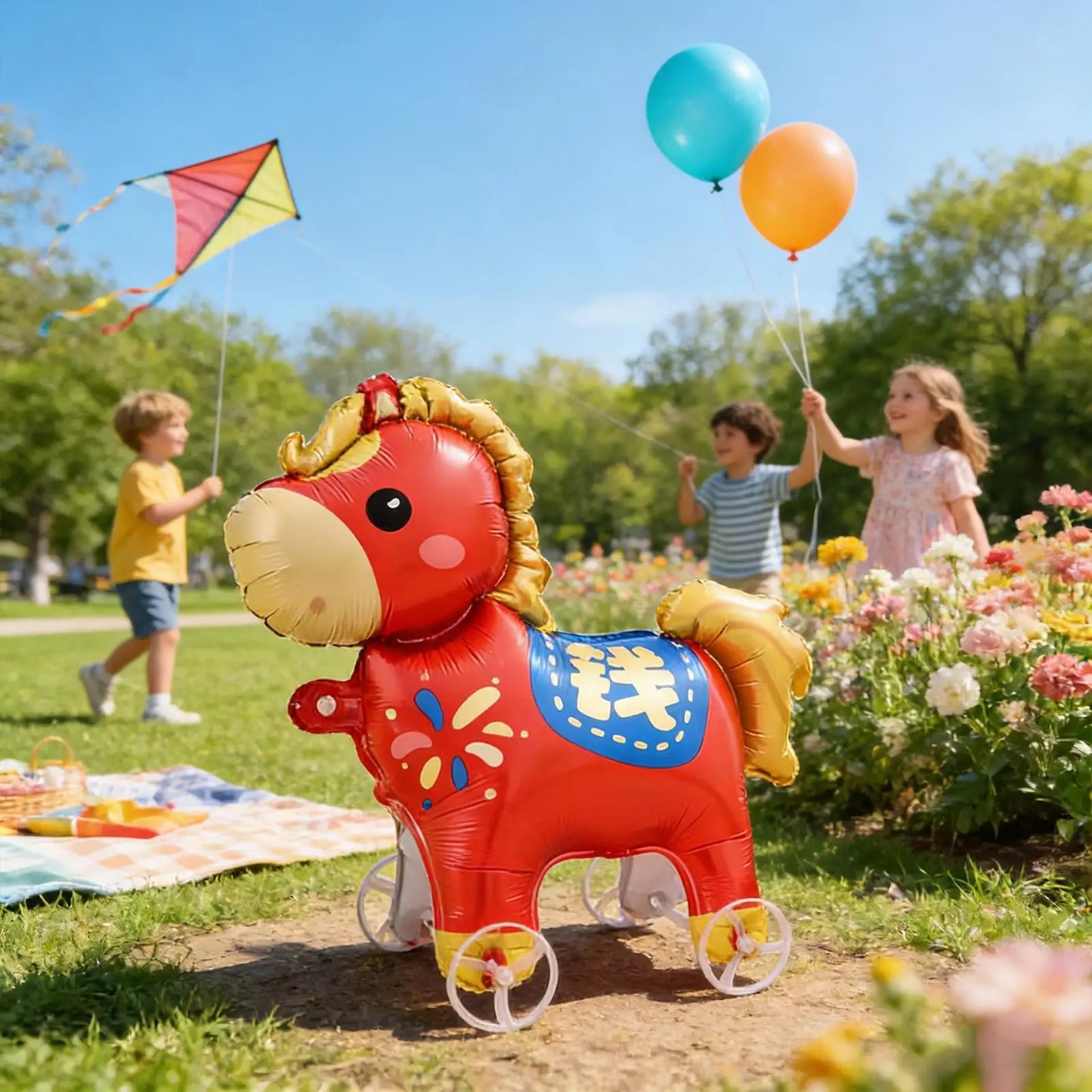 Horse Balloons Inflatable Cute Cartoon with Wheels 2026 Horse Animal Balloons for Adults Kids Outdoor Spring Festival Holiday