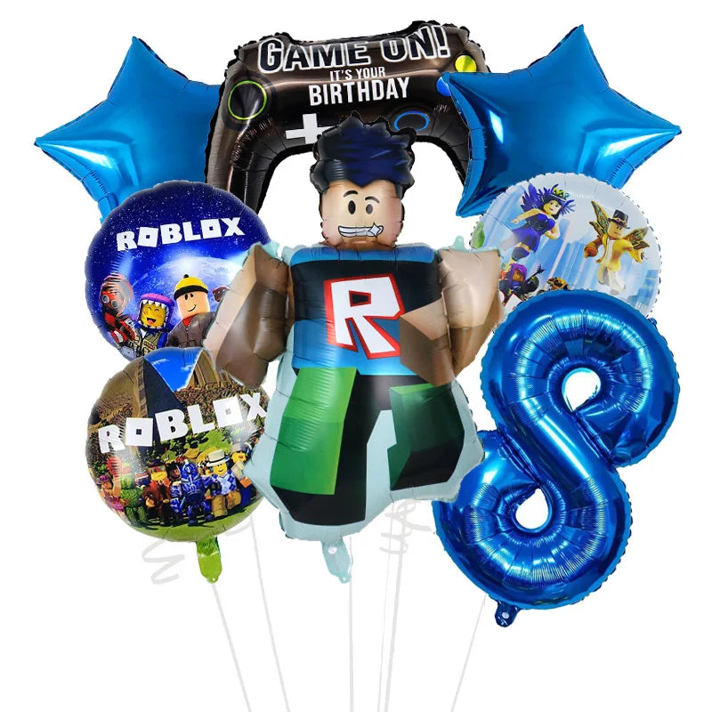 Cartoon Game Roblox Set Boy Balloons Cartoon Double-sided Shaped Birthday Party Decor Baby Shower Number DIY Foil Balloon Set