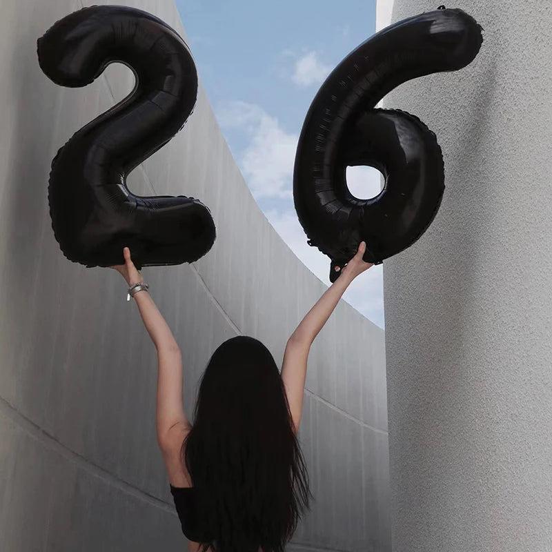 32inch Black Number Foil Balloons for Birthday Party Wedding Anniversary Baby Shower Decor 0 1 2 3 4 5 6 7 8 9 Digital Balloon