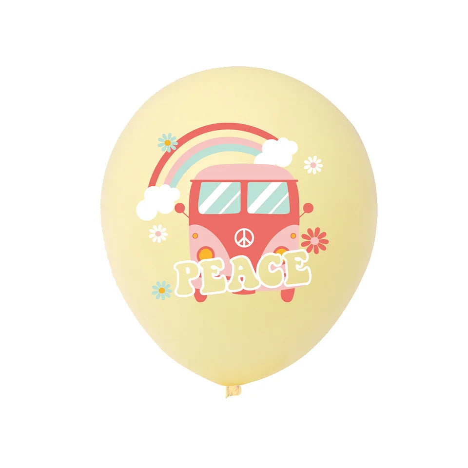 15pcs Hippie Two Groovy Bohemian Rainbow Bus Balloons For Bohemian Themed Kids Birthday Decoration Wedding Party Supplies