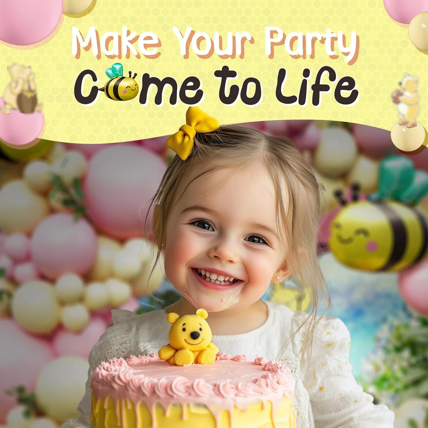 Pink and Yellow bule Balloons for Honeycomb Bear Birthday Decorations & Baby Shower Balloons-  Pooh balloons large bee balloons