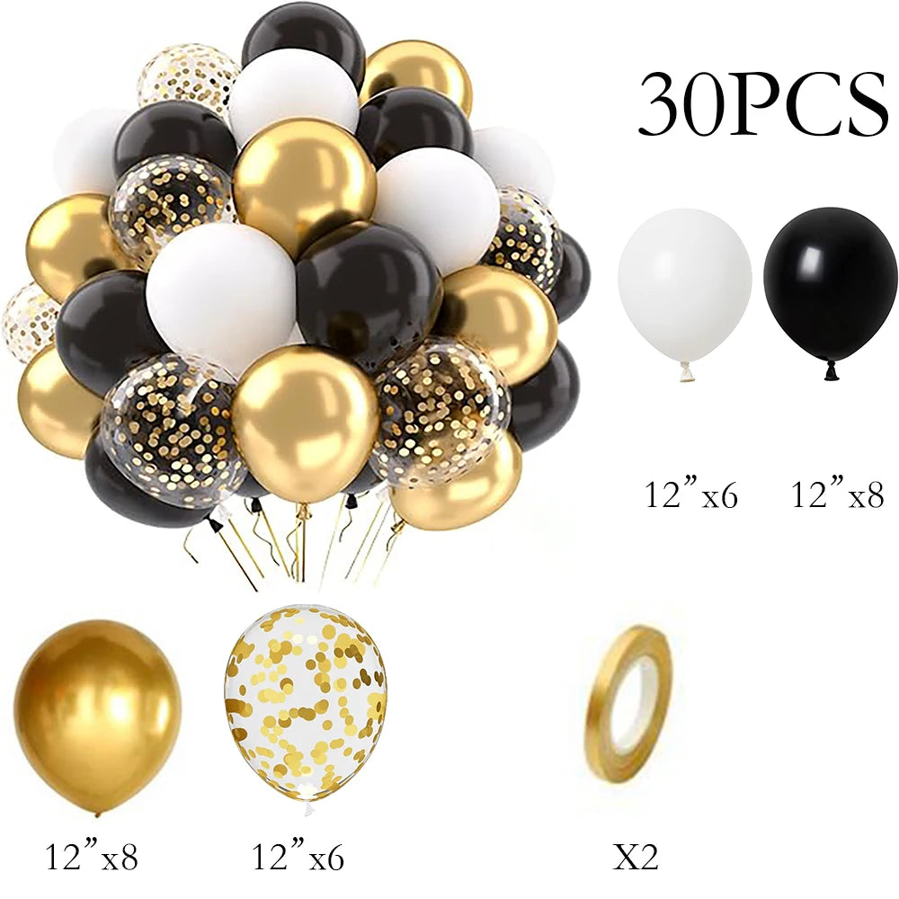 30Pcs Balloons Set Black Gold White Pink Blue Balloon Home Birthday Party Baby Shower Wedding Anniversary Graduation Decoration