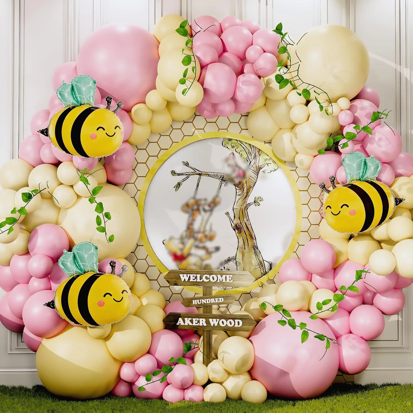 Pink and Yellow bule Balloons for Honeycomb Bear Birthday Decorations & Baby Shower Balloons-  Pooh balloons large bee balloons
