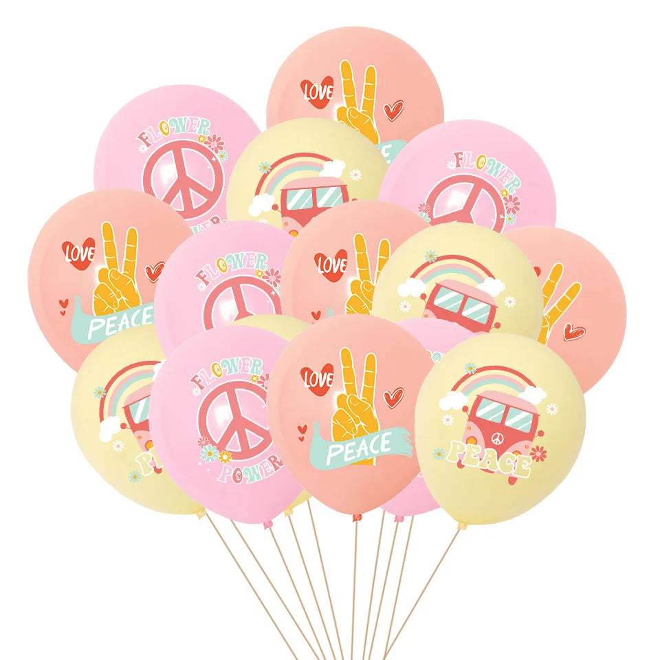 15pcs Hippie Two Groovy Bohemian Rainbow Bus Balloons For Bohemian Themed Kids Birthday Decoration Wedding Party Supplies