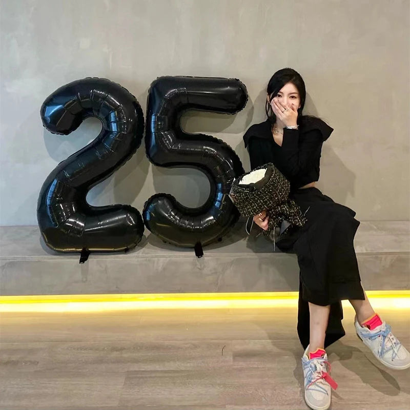 32inch Black Number Foil Balloons for Birthday Party Wedding Anniversary Baby Shower Decor 0 1 2 3 4 5 6 7 8 9 Digital Balloon