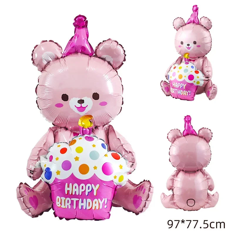4D Large Bear Cake Balloons Cartoon Animal Cute Bear Foil Balloon Children Boys Girls Birthday Party Decoration Scene Props Toys