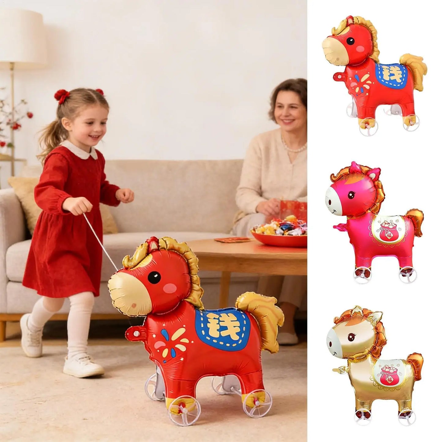 Horse Balloons Inflatable Cute Cartoon with Wheels 2026 Horse Animal Balloons for Adults Kids Outdoor Spring Festival Holiday
