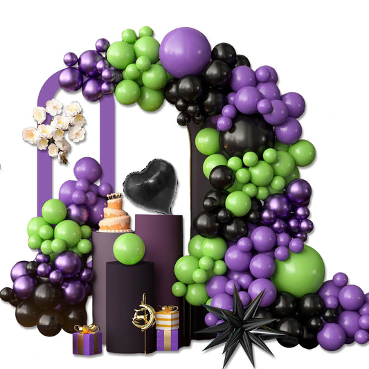 117 Pieces of Green, Purple, and Black Balloons, Metallic Purple Balloons for Party Decorations, Birthdays, Bridal Showers