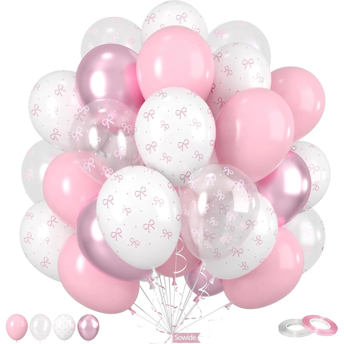 12 Inches Bow Balloons for Women Pink Birthday Party Bachelorette Bridal Engagement Bow Theme Wedding Anniversary