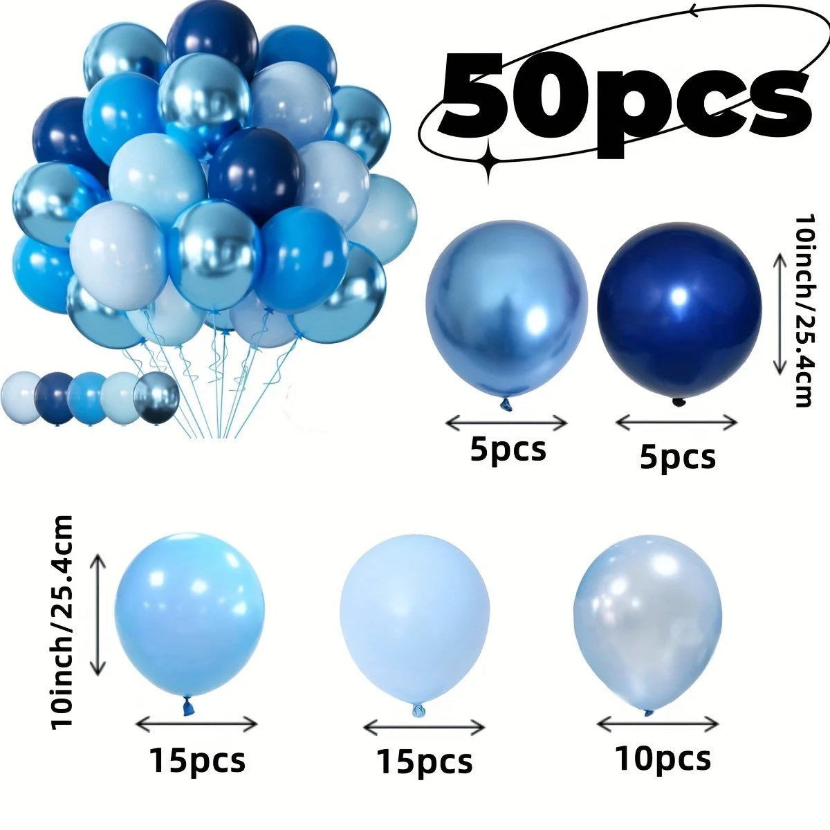 50 Blue Balloons, Metal Blue Balloons, Decorations for Birthday Parties,graduation Ceremonies, Weddings, and Anniversary Parties