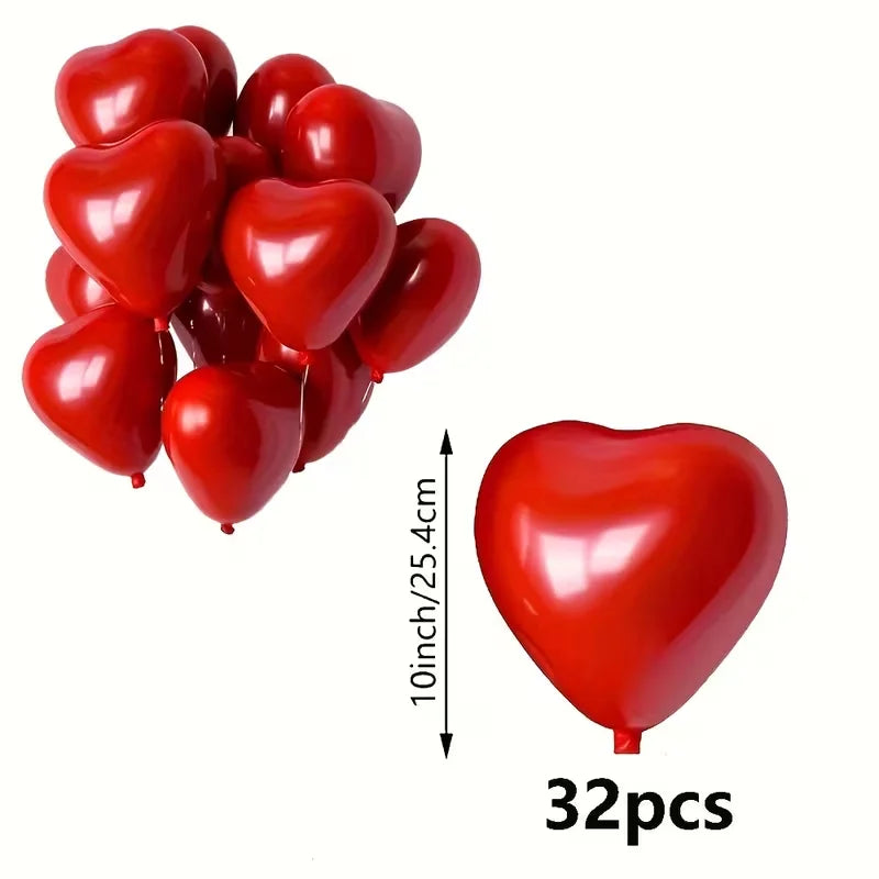 32 red heart-shaped balloons, birthday parties, Valentine's Day, anniversaries, coming-of-age ceremonies, party supplies
