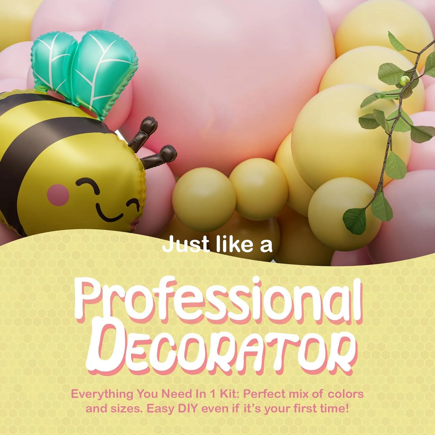 Pink and Yellow bule Balloons for Honeycomb Bear Birthday Decorations & Baby Shower Balloons-  Pooh balloons large bee balloons