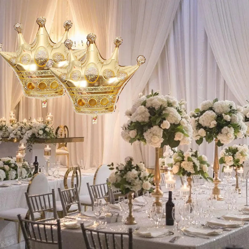 3Pc Crown Balloons Set Gold Color Foil Crown Shape Balloons Decoration Foil Balloons, Anniversary Balloons Princess Birthday