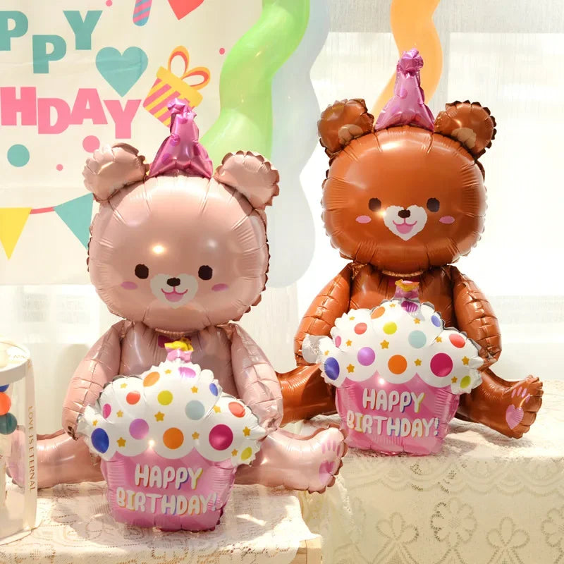 4D Large Bear Cake Balloons Cartoon Animal Cute Bear Foil Balloon Children Boys Girls Birthday Party Decoration Scene Props Toys
