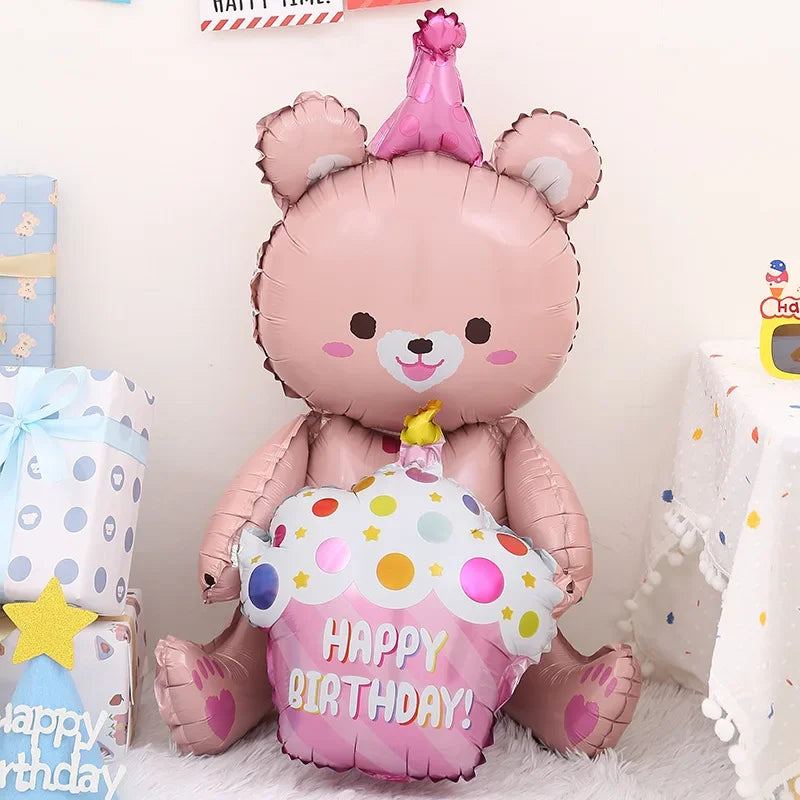 4D Large Bear Cake Balloons Cartoon Animal Cute Bear Foil Balloon Children Boys Girls Birthday Party Decoration Scene Props Toys
